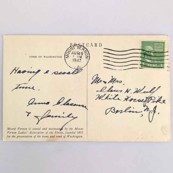 Tomb of George Washington 1940s Postcard Mount Vernon Ladies Association Photo - Picture 2 of 2